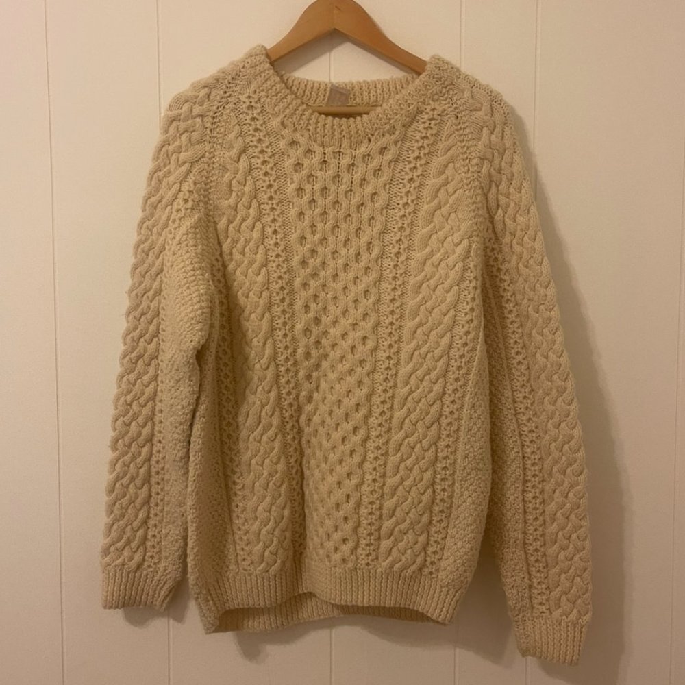 Wool Large Fisherman Knit Cable Sweater